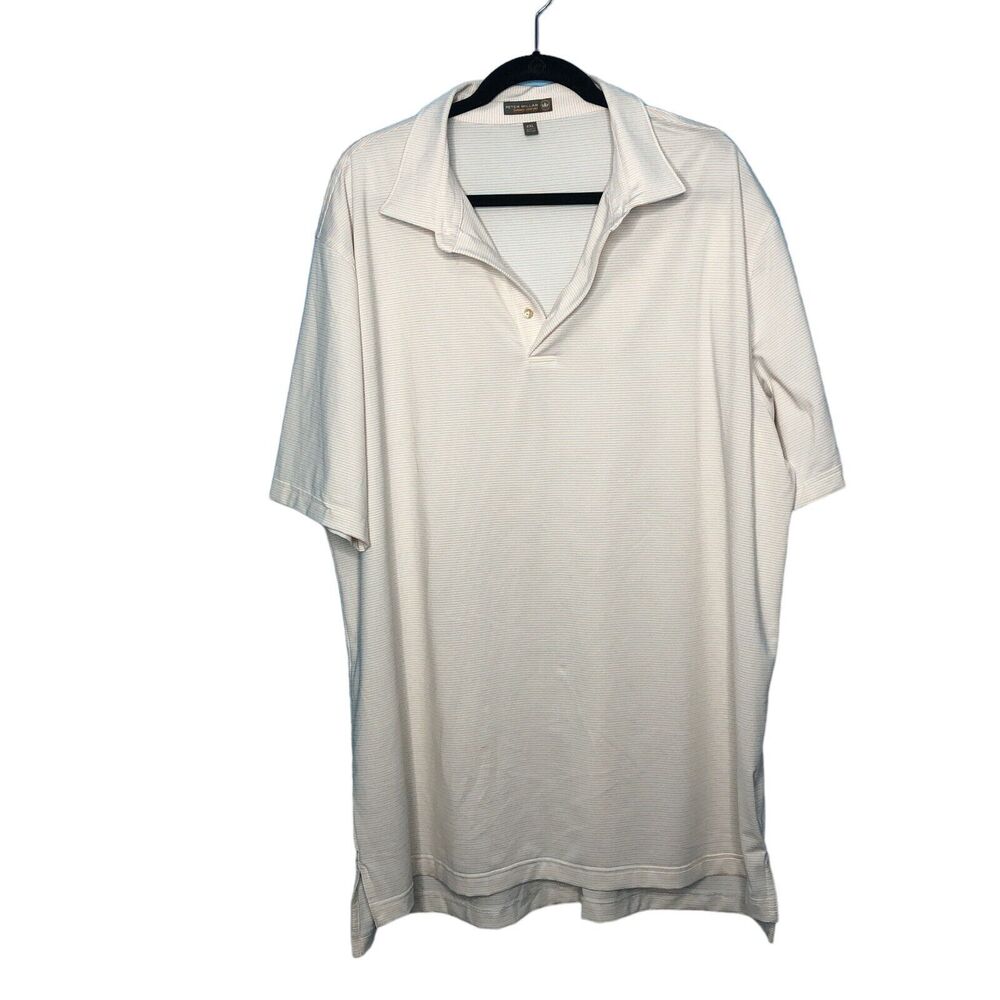 Peter Millar Shirt Mens XXL White Stripe Polo Summer Comfort Casual Golf Stretch